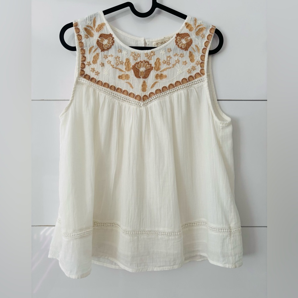 Cynthia Rowley Sleeveless Embroidered Floral Blouse S